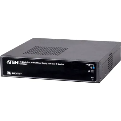 Receptor KVM sobre IP | Quad-Display 2 HDMI + 2 DisplayPort | 4096 x 2160 @ 60Hz | Modo Multi-View hasta 16 Fuentes | Modo Operación hasta 108 Pantallas | Latencia 5-48 ms | RDP-VNC | H.264-H.265 | HLS-RTSP-RTMP-ONVIF | 2 Puertos RJ-45 con Failover