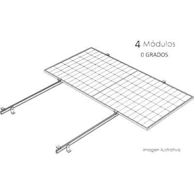 Kit Basel Sistema de Montaje Fotovoltaico Para 4 Módulos a 0° / Velocidad de Viento 170 km/h / Módulo 2.382 m x 1.134 m (7.81 ft x 3.72 ft) / Potencia 645 W