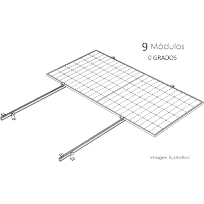 Kit Basel Sistema de Montaje Fotovoltaico Para 9 Módulos a 0° / Velocidad de Viento 170 km/h / Módulo 2.382 m x 1.134 m (7.81 ft x 3.72 ft) / Potencia 645 W