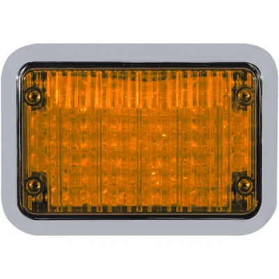 CD3 Connect Luz de Advertencia 8.4 x 6 Pulgadas, Ambar, Lente Transparente, Bisel Cromado