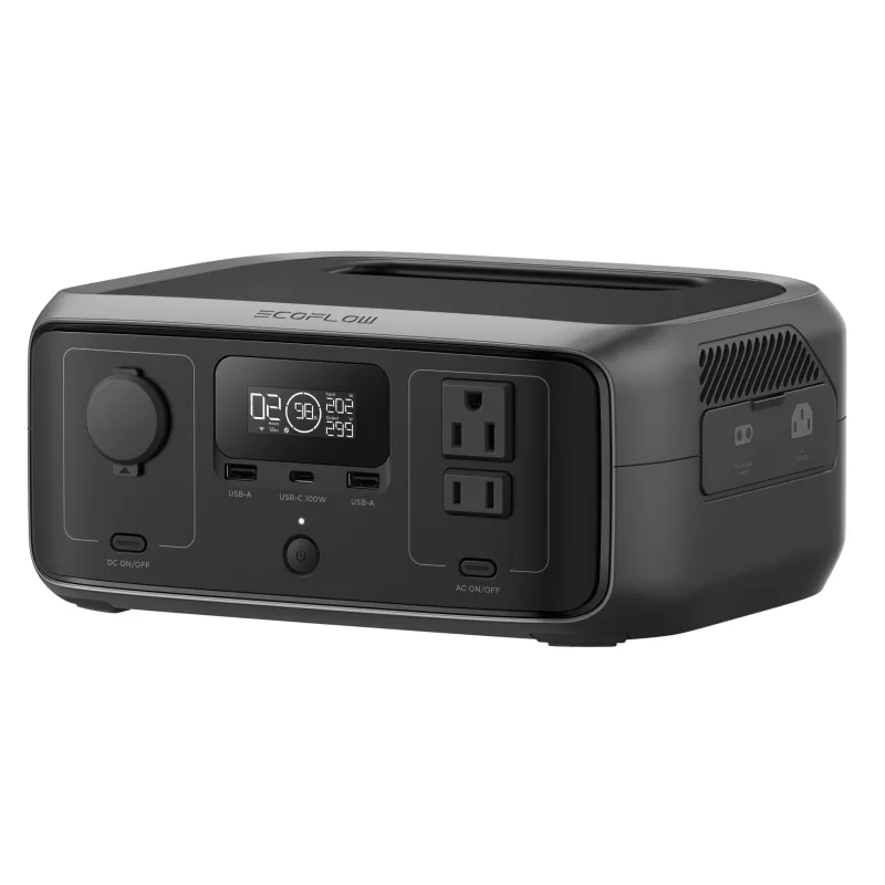 EcoFlow River 3 | Estación de Energía Portátil 245Wh Litio LFP / 2 AC 300 W (Max. 550W) / 1 USB-C 100W / 2 USB -A 12W / Cargador de Coche 8A a 12 o 24V / Conectividad WiFi y Bluetooth (App) / Carga Solar 110W Max.
