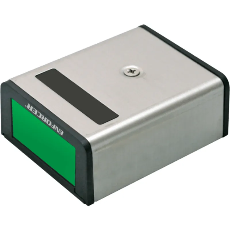 Botón / Interruptor de Liberación de Puerta / Reed Switch de Alta Confiabilidad / Relevador NO/NC/COM / 0.2 A @ 12 VDC / Botón Verde y Rojo Reemplazable / Cubierta de Acero Inoxidable / Terminales de Tornillo / Montaje Bajo Escritori