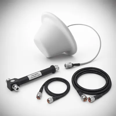 Kit de Antena Omnidireccional tipo Domo y Divisor de Potencia de 2 salidas / Jumpers Coaxiales de 3 y 15 m con conectores N macho