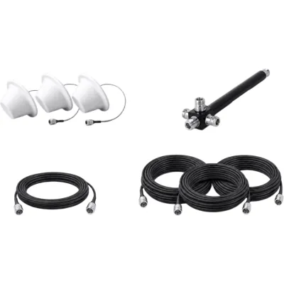 Kit de 3 Antenas Omnidireccionales tipo Domo y Divisor de Potencia de 4 salidas / Jumpers Coaxiales de 3 m y tres de 15 m con conectores N macho