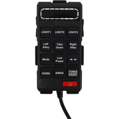 Controlador de Sirena Portátil / Teclado de Mano Cableado / Compatible con Sirena X100F / Control de Luces, Sirena y Perifoneo / Tonos HI-LO, WAIL, YELP / 13.5 - 27.2 VCD