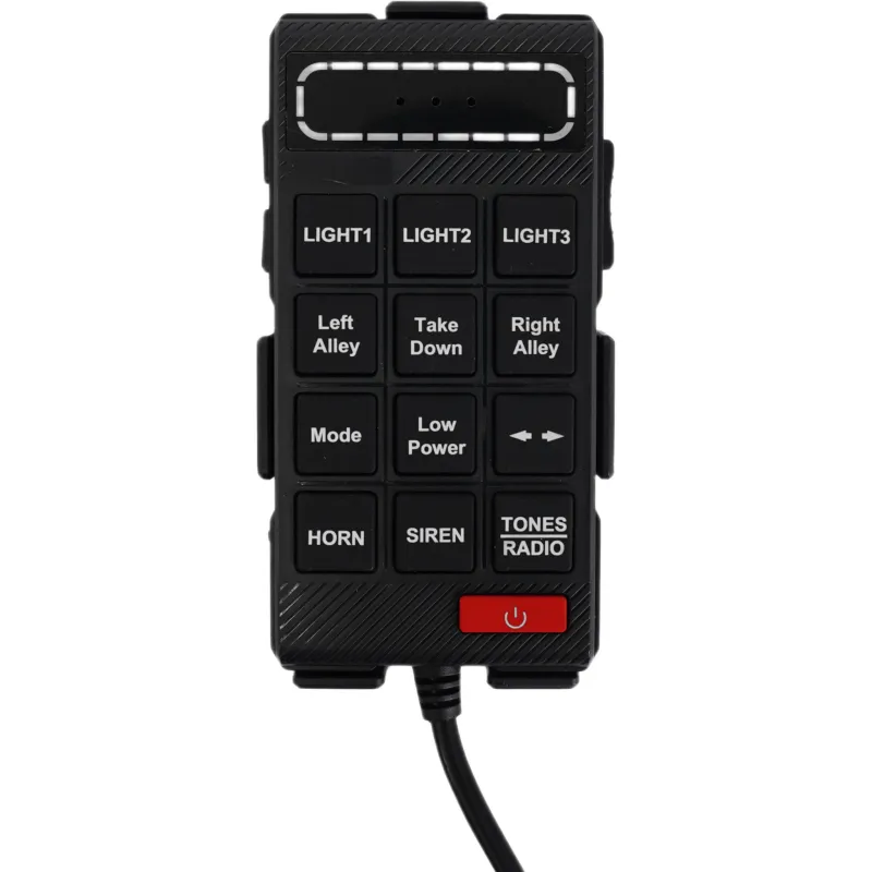 Controlador de Sirena Portátil / Teclado de Mano Cableado / Compatible con Sirena X100F / Control de Luces, Sirena y Perifoneo / Tonos HI-LO, WAIL, YELP / 13.5 - 27.2 VCD
