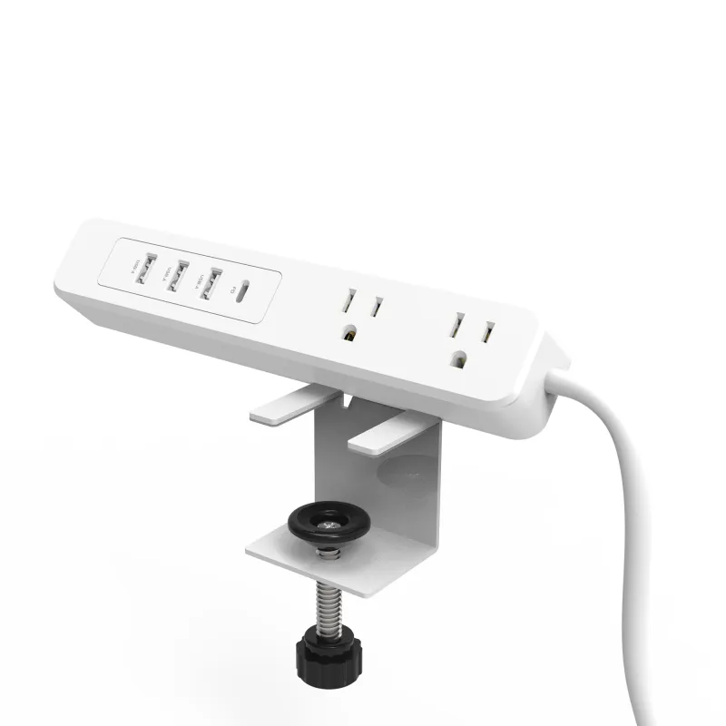 Multicontacto con Montaje para Escritorio / Carga Rápida para 65 W / 2 x Nema 5-15P / 3 x USB-A (5V @3A) / 1 x USB-C (65W)