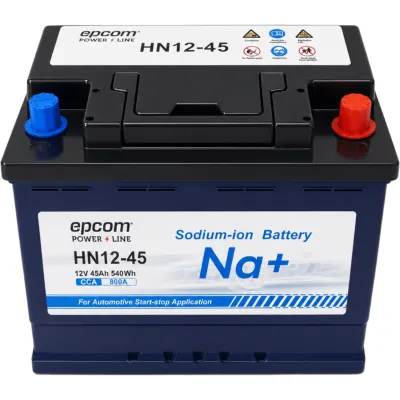 Batería Automotriz de Iones de Sodio para Start-Stop / 12 Vcc 45 Ah / 540 Wh / 800 CCA / 3000+ Ciclos / Reemplazo Directo de Plomo-Ácido