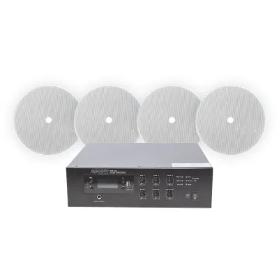 KIT de Amplificador de 120W para Escritorio | 4 Altavoces 6" | Montaje en Techo | 20W | 70/100V
