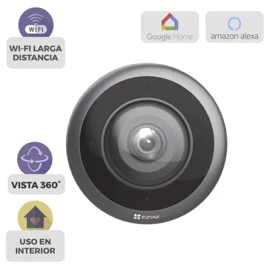 Cámara WiFi Panorámica Fisheye 360° / Resolución 3K+ / Visión Nocturna IR 10m / Detección IA Humana / Doble Banda 2.4-5GHz / Audio Bidireccional / Almacenamiento MicroSD 512GB / H.265