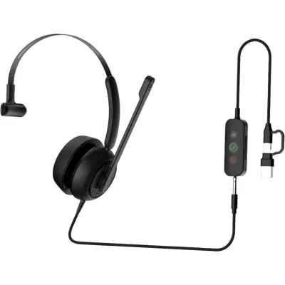 Diadema / Auriculares con Cable LINKVIL DH311U / USB-C / USB-A / 3.5 mm / Micrófono Unidireccional con Cancelación de Ruido AI / Controladores de 40 mm / EQ Dinámico Automático / Diseño Ergonómico / Uso Profesiona