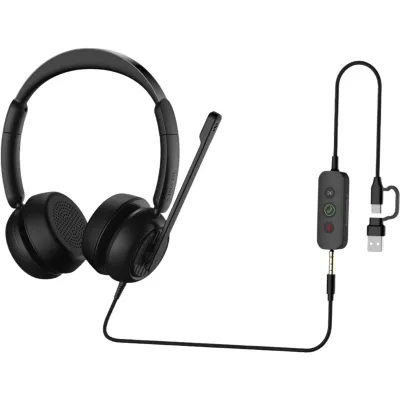 Diadema / Auricular con Cable / USB-C USB-A 3.5mm / Micrófono AI ENC / Driver 40mm / EQ Dinámico / Protección Auditiva EN50332