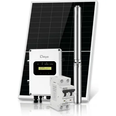 Kit de Bombeo Solar 1500W (2 HP) / Bomba Sumergible con Controlador Integrado 60-220V CD / 4 Módulos Solares 540W / Interruptor Termomagnético 2P 20A 800V CC / Protector de Descargas Atmosféricas / Gabinete IP66
