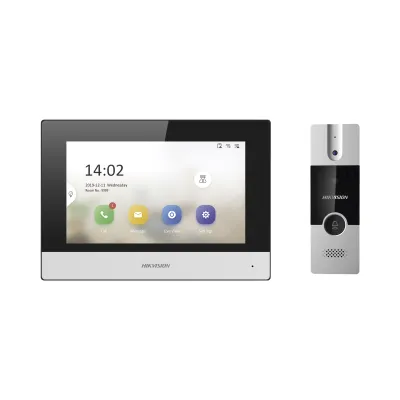 Kit de Videoportero Híbrido de Plastico / IP a 4 Hilos con Función de Llamada a App Hik-Connect / Monitor se Conecta a Internet por Cable o WiFi y por 4 Hilos al Frente de Calle / Expandible a Mas Equipos