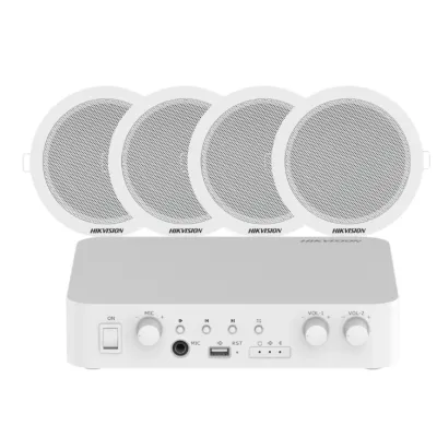Kit de amplificador compatible con Spotify | bluetooth | 4 altavoces para plafón | sistema 100v | 2 canales con control de volumen independiente | música ambiental