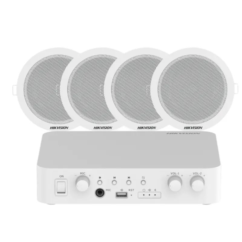 Kit de amplificador compatible con Spotify | bluetooth | 4 altavoces para plafón | sistema 100v | 2 canales con control de volumen independiente | música ambiental