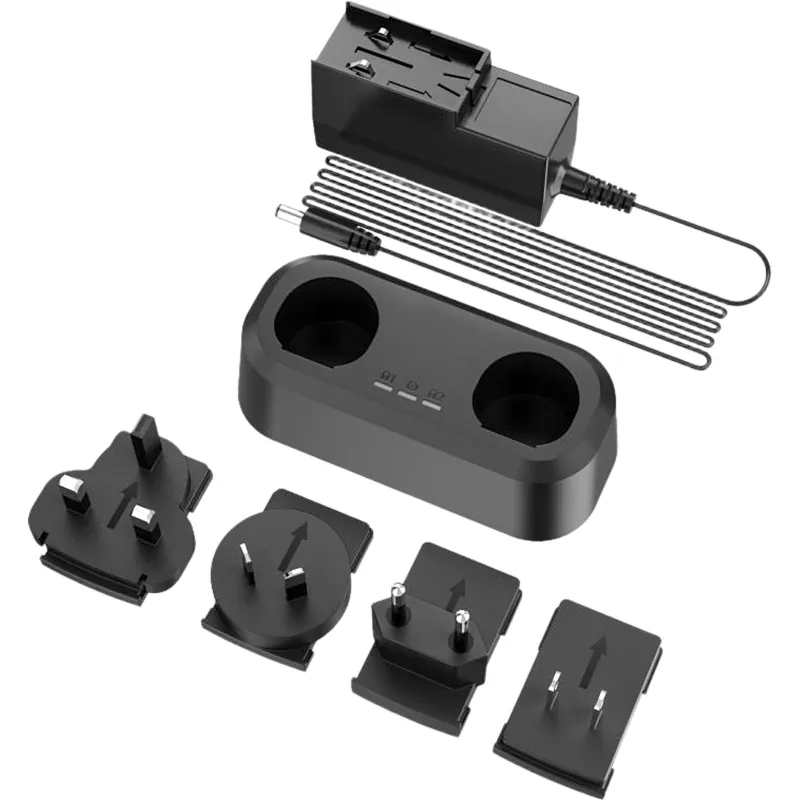 Cargador de Baterías de Doble Bahía para Serie M / 2 Baterías Simultáneas / 3 Indicadores LED / Adaptadores US, UK, EU, AU / 119.97 x 55 x 38.8 mm
