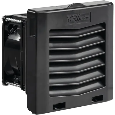 Ventilador con Filtro de Montaje Lateral HF04 / Flujo de Aire 21 CFM (36 m³/h) / 48 V / Negro Grafito RAL 9011 / Instalación Click-Fit sin Herramientas / Rejilla con Bisagras / Type 12