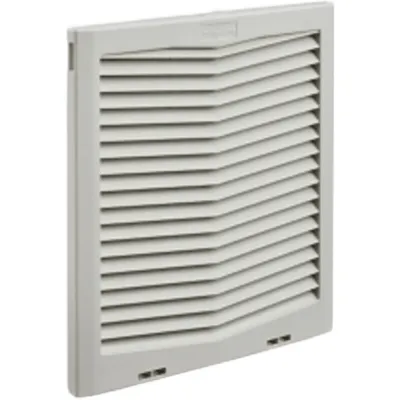 Rejilla de Escape para Ventilador con Filtro HG / Protección Tipo 12 IP55 / Compatible con Ventiladores HF13 de 13 in (325 mm) / Plástico / Gris Claro RAL 7035
