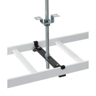 Kit de Soporte Central para escalerilla con Ajuste 12.00 pulgadas de Acero Color Negro / Incluye Varilla Roscada y Brackets / Para instalacion a Techo