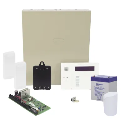 Kit de panel de alarma híbrido con teclado y receptor inalámbrico integrado, contactos magnéticos y sensor de movimiento inalámbricos