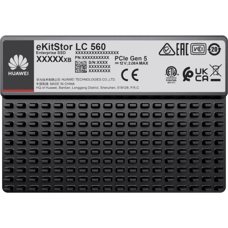 Unidad de Estado Sólido (SSD Huawei eKitStor LC 560) Empresarial de 15.36 TB / NVM2 2.0 / U.2 de 2.5'' / PCle 5.0 x4 / 14,800 MB/s Lectura / 4,500 MB/s Escritura / Entrenamiento de IA y Almacenamiento Masivo de Datos