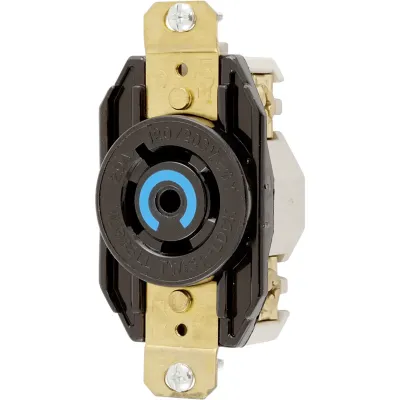 Receptáculo Industrial Empotrable de Media Vuelta 20 A 120/208 V AC / 3 Fases 4 Polos 5 Hilos /Con Puesta a Tierra /NEMA L21-20R / Terminales de Tornillo / Color Negro.