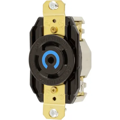 Receptáculo Empotrable Industrial con Bloqueo de Media Vuelta 30 A 120/208 V CA / Trifásico en estrella/ 4 Polos 5 Hilos con Puesta a Tierra / NEMA L21-30R / Terminal de Tornillo / Negro / Nylon de Alto Impacto Resistente al Abuso / Montaje