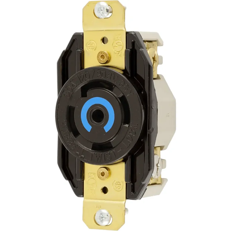 Receptáculo Empotrable Industrial con Bloqueo de Media Vuelta 30 A 120/208 V CA / Trifásico en estrella/ 4 Polos 5 Hilos con Puesta a Tierra / NEMA L21-30R / Terminal de Tornillo / Negro / Nylon de Alto Impacto Resistente al Abuso / Montaje