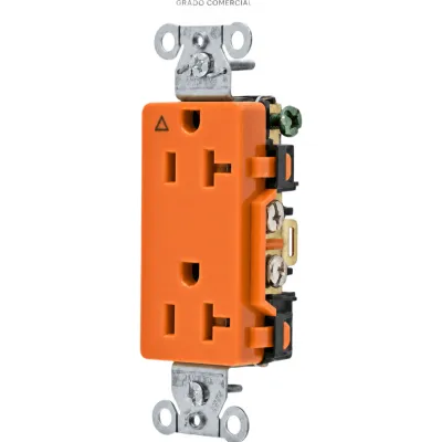 Contacto Duplex Decorador Grado Comercial / 20A 125V / Conexión a Tierra Aislada / Resistente a la Corrosión / 2 Polos 3 Hilos / NEMA 5-20R / Color Naranja