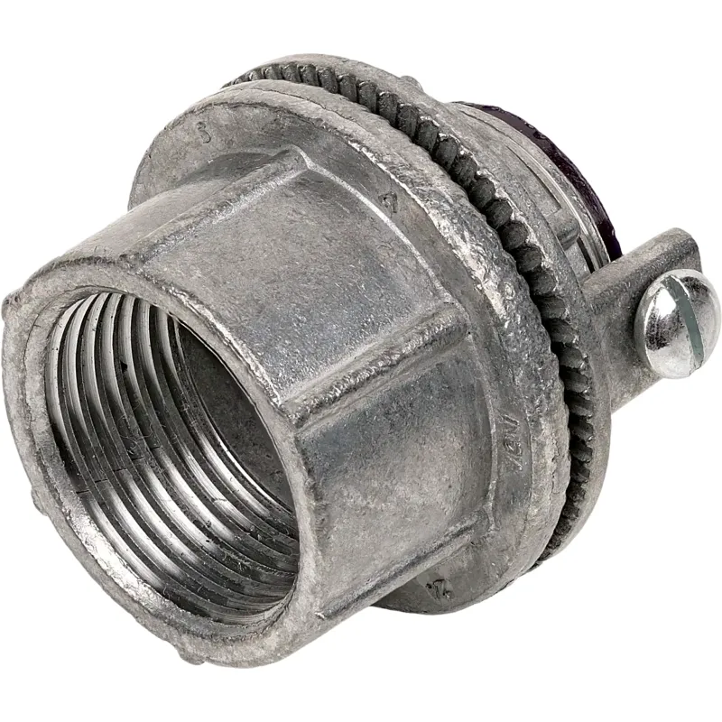 Conector Myers de Zinc 1 1/2" con Tornillo para Puesta a Tierra.