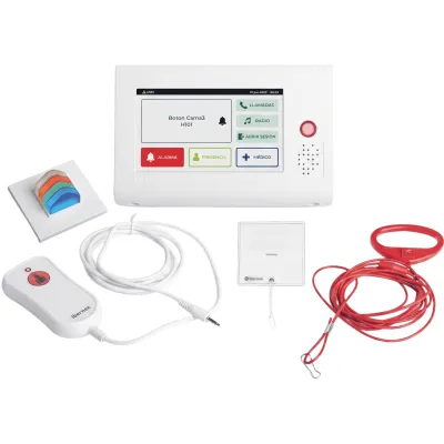 Kit de Habitación Hospitalaria PRO / Terminal IP 7" Táctil + Pulsador Cama IP67 + Luz Cuatricolor + Tirador Baño / Comunicación Paciente-Enfermero VoIP SIP / PoE / Antibacteriano