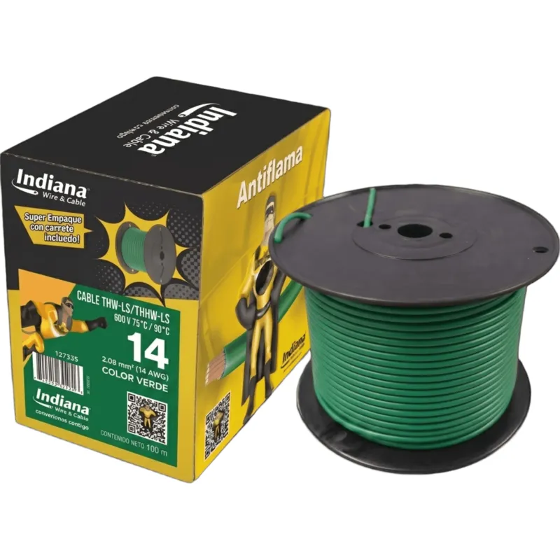 Cable THW-LS / Calibre 14 AWG / 19 Hilos / Color Verde / Bobina 100 m (328 ft)