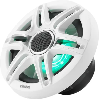 Par de Altavoces náuticos 6.5" / Coaxial / 50W RMS / LED RGB / Rejilla Sport Blanca y Gris / 4 Ω / 55 Hz-20 KHz / Conectores de pala / Cable 18 AWG resistente al agua