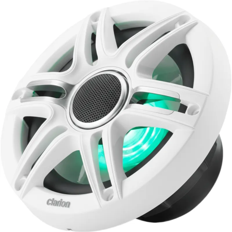 Par de Altavoces náuticos 6.5" / Coaxial / 50W RMS / LED RGB / Rejilla Sport Blanca y Gris / 4 Ω / 55 Hz-20 KHz / Conectores de pala / Cable 18 AWG resistente al agua