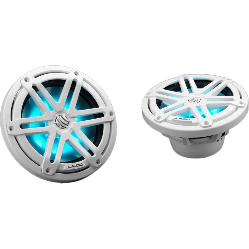 Par de Bocinas Náuticas / 7.7" / Coaxial / 70 W RMS / LED RGB / Rejilla Deportiva Blanca / 4 Ω / Respuesta 45 Hz-25 kHz / Polipropileno Relleno de Mica / Tweeter de Cúpula de Seda