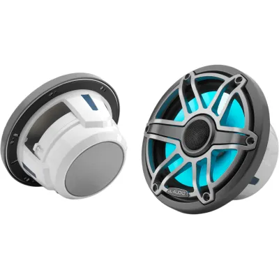 Par de Bocinas Náuticas Coaxiales 7.7" / 100 W RMS / LED Transflective™ / Rejilla Deportiva Titanio / 4 Ω / Respuesta 45 Hz-25 kHz / Marino