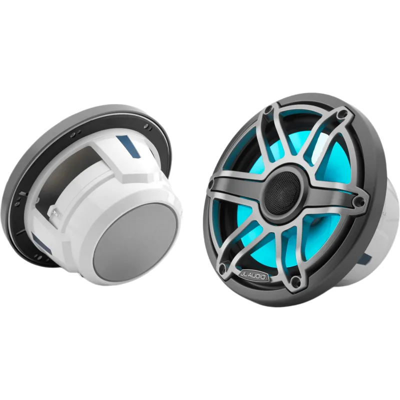 Par de Bocinas Náuticas Coaxiales 7.7" / 100 W RMS / LED Transflective™ / Rejilla Deportiva Titanio / 4 Ω / Respuesta 45 Hz-25 kHz / Marino