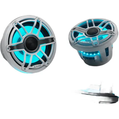 Par de Bocinas Náuticas JL Audio M6 8.8" / Coaxial / LED Transflective / Rejilla Deportiva Blanca / 125 W RMS / 4 Ω / Respuesta 38 Hz-20 kHz / Polipropileno Relleno de Mica