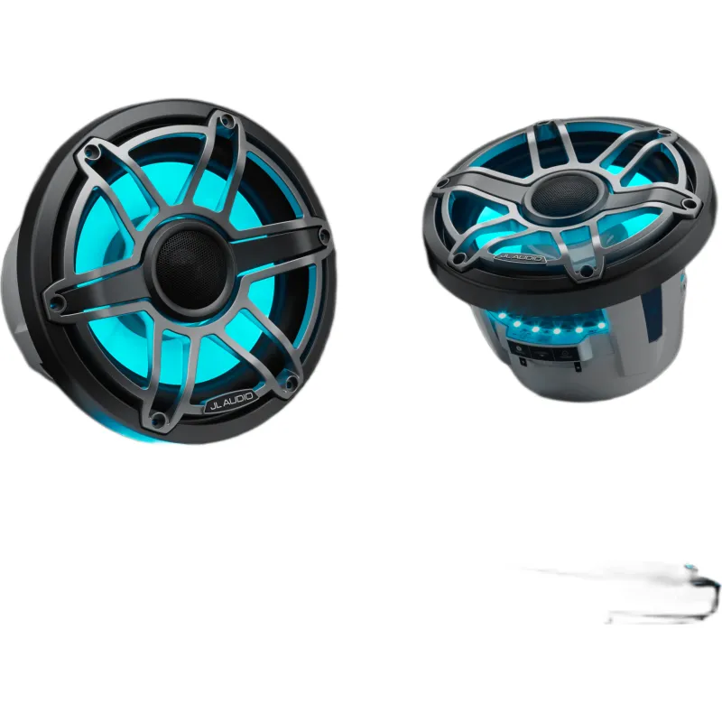 Par de Bocinas Náuticas Coaxiales 8.8" / 125 W RMS / 90.5 dB / 38 Hz-20 kHz / 4 Ω / LED Transflective™ / Rejilla Deportiva Titanio / Marino