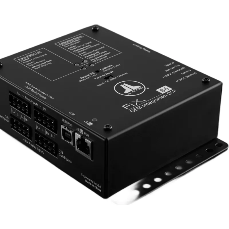 DSP para Integración OEM / 8 Canales de Entrada y 6 de Salida / Audio 24 bit/48 kHz / Ecualizador de 1/3 Octava (25-20 kHz) / Entrada 250 mV-30 V RMS / Salida RCA Estéreo No Equilibrada / Fuente Conmutada CC-CC Regulada / Control Remoto Opci