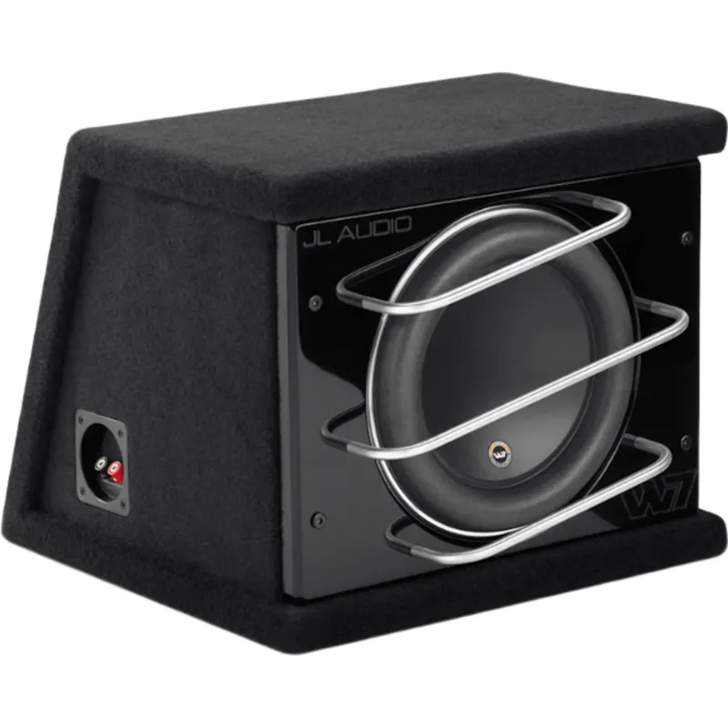 Subwoofer con Carcasa para Coche / 10″ / 750 W RMS / Impedancia 3 Ω / Carcasa Sellada Orientada hacia Atrás / Rejillas con Barras de Aluminio / Terminal de Conexión de 5 Vías / ProWedge W7AE