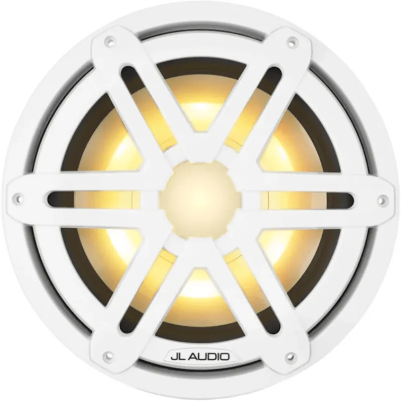 Subwoofer Náutico / 10" / LED RGB / Rejilla Deportiva Blanca / 175 W RMS / 4 Ohm / Deflector Infinito / Cono de Polipropileno Relleno de Mica / Montaje Empotrado