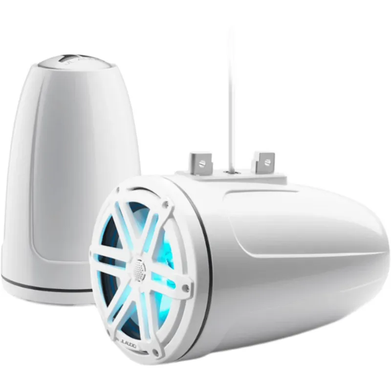 Par de Bocinas Cerradas para Torre / Coaxial 7.7" / Cono de Polipropileno Relleno de Mica / Tweeter de Cúpula de Seda 19 mm (0.75 in) / 70 W RMS / 90.5 dB / 55 Hz-25 kHz / 4 Ω / Iluminación LED RGB / Rejilla Deportiva en Blanco