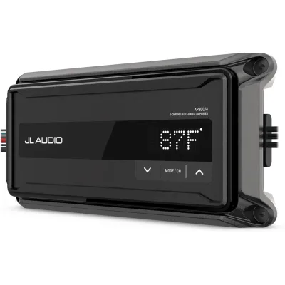 Amplificador Náutico Compacto / 4 Canales / Clase D / 150 W x 2 Puenteado / IP67 / 9-16 VDC / Filtros Paso Alto/Bajo / Refuerzo de Graves / JL Audio AP