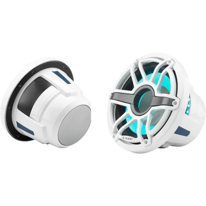 Subwoofer Náutico 10" (25.4 cm) / JL Audio M6 / LED Transflective / Rejilla Deportiva Blanca / 250 W RMS / 4 Ohm / Uso Cerrado / Cono de Polipropileno Relleno de Mica / Montaje 150 mm (5.90 in) / Náutico