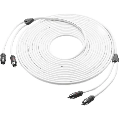 Cable de Interconexión de Audio Náutico JL Audio / 2 Canales / Longitud 7.62 m (25 ft) / Conectores 2 RCA Macho en Cada Extremo / Conductores OFC / Par Trenzado / Aislamiento de Polietileno / Cubierta PVC Flexible / Contactos de Latón
