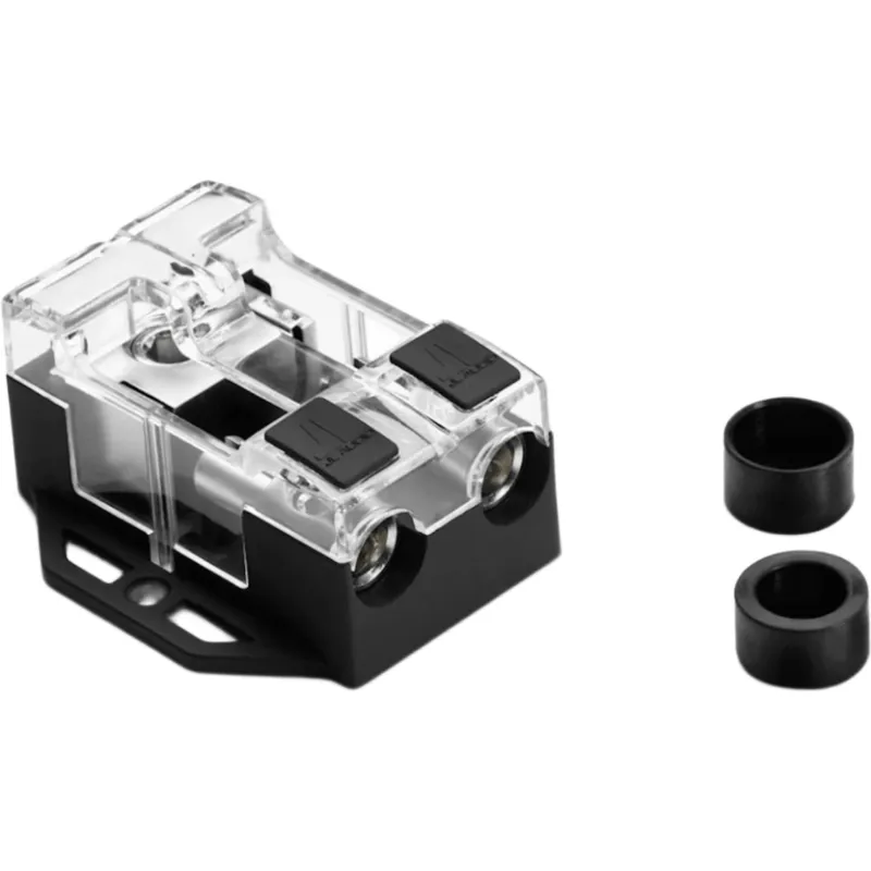 Bloque de Distribución de Fusibles MAXI / 2 Vías / Entrada Cable 1/0 a 4 AWG / Salidas 2 Cables 4 a 8 AWG / Terminales OmniSert / Latón Forjado y Maquinado / Recubrimiento Estañado Grado Marino / Base y Cubierta Policarbonato A