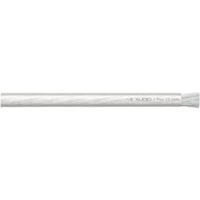 Cable de Alimentación JL Audio / 1/0 AWG Real / 50 pies (15.2 m) / Cobre Puro OFC / 4,704 Filamentos / Conductores Estañados Resistentes a la Corrosión / Cubierta PVC Transparente / Hasta 250 A / Audio Automotriz y Marino