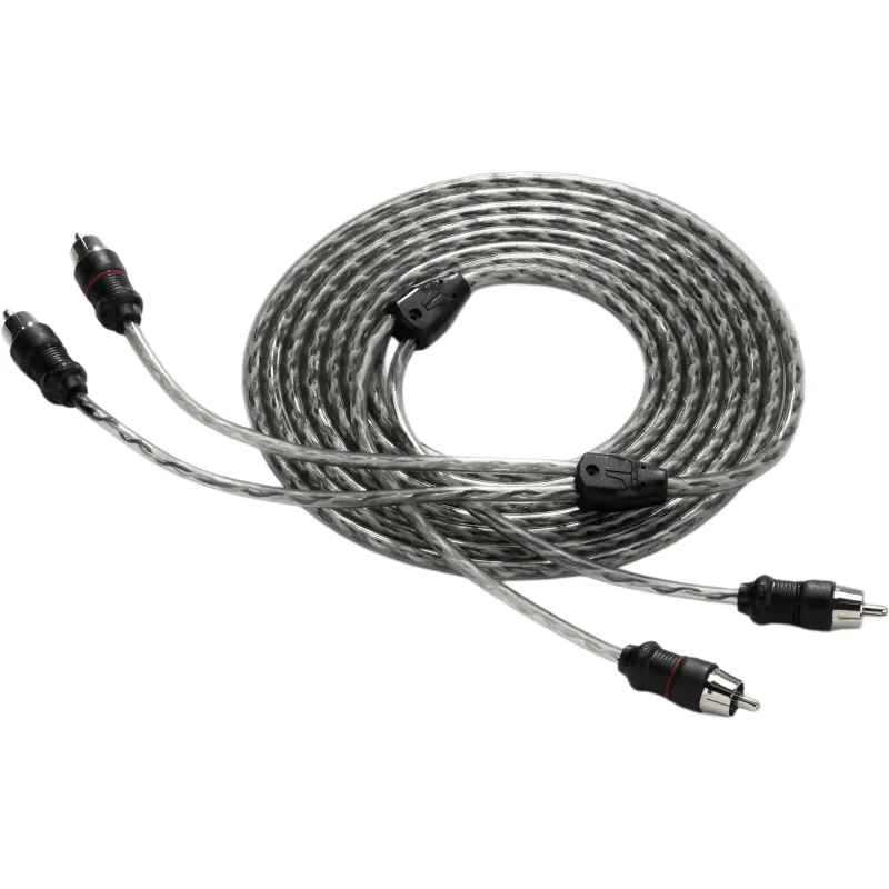 Cable de Interconexión de Audio Principal / 2 Canales / 9 pies (2.74 m) / Conductores de Par Trenzado / Cobre OFC Libre de Oxígeno / Dieléctrico de Polietileno / Cubierta PVC Flexible Translúcido / Conectores RCA Macho Moldeado